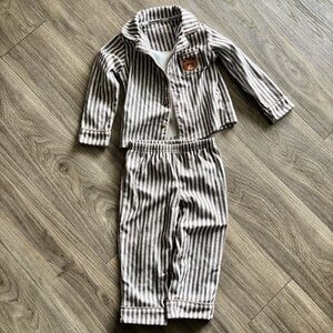 BearPaw Brown and White Striped Kids Pajama Set with Bear Patch
